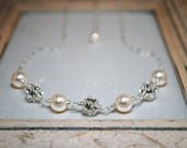Bridal Necklace, Ivory Swarovski Pearl, Bridal Jewelry, Bridesmaids Jewelry, Wedding Necklace, Snow Crystals 65BGIV