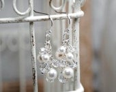 Bridal Earrings, White Swarovski Pearl Cluster Earrings, Wedding Earrings, Bridesmaids, Crystals, Special Occasion,
