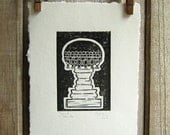 Round Make-Do Pincushion Block Print Art - black and white - inspired by early American utilitarian objects - TDIPT