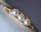 Three PEAs in a POD necklace (white) - freshwater pearl  and 14K gold filled