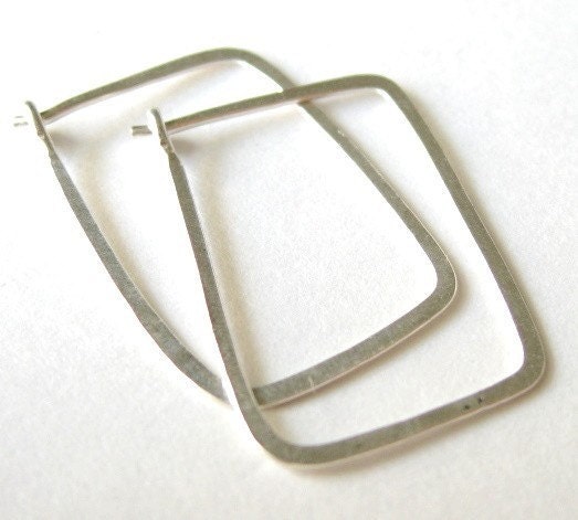 MEDIUM Rectangle sterling silver hoop earrings