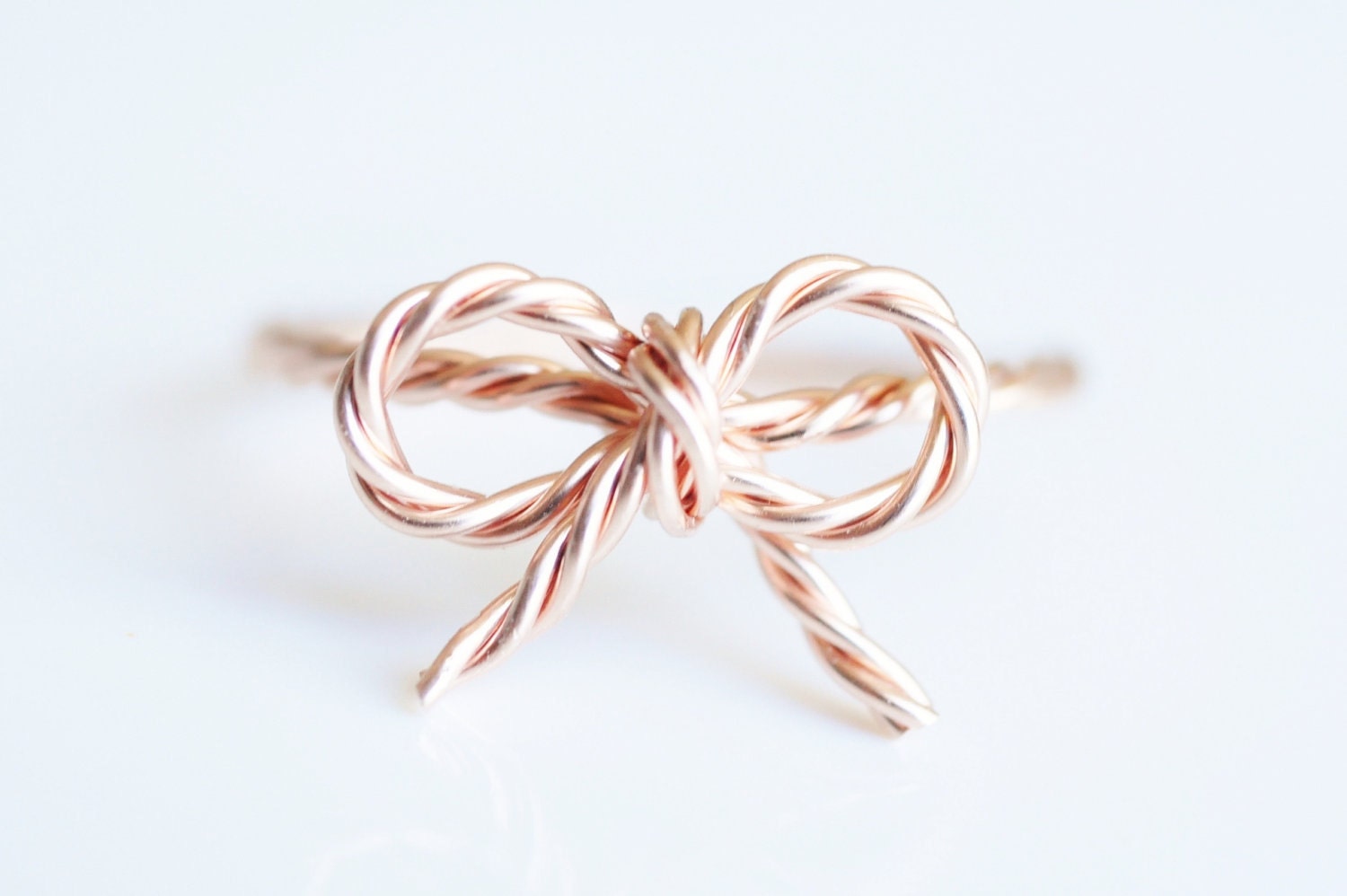 TINY BOW rope ring - 14k Rose gold filled twisted wire wrap