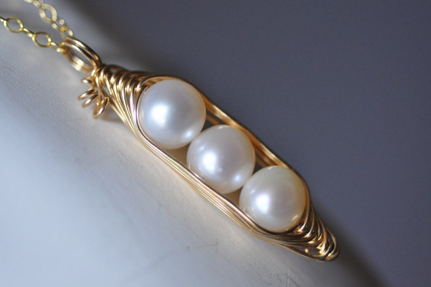 Three PEAs in a POD necklace (white) - freshwater pearl and 14K gold filled