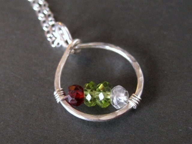 mothers necklace personalized birthstone CIRCLE OF LOVE sterling silver, 4 stones