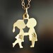 FIRST KISS boy and girl kissing necklace with two hand stamped monograms / initials - 14k gold filled