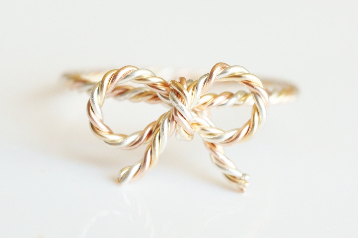 two (2) TINY BOW rope friendship rings - 14k rose gold filled /  14K yellow gold filled / sterling silver twisted wire