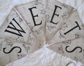 SWEETS Painted Glittered Tattoo'd Burlap Banner