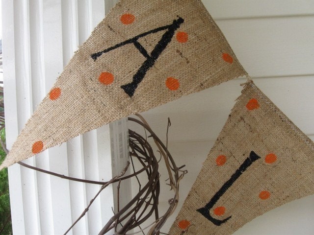 HALLOWEEN Glitter Burlap Banner Pennant Bunting