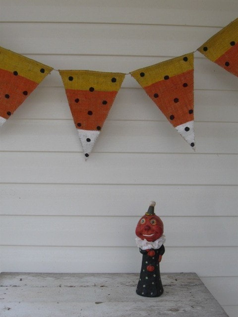 CANDY CORN hand painted Burlap Banner Pennant Bunting
