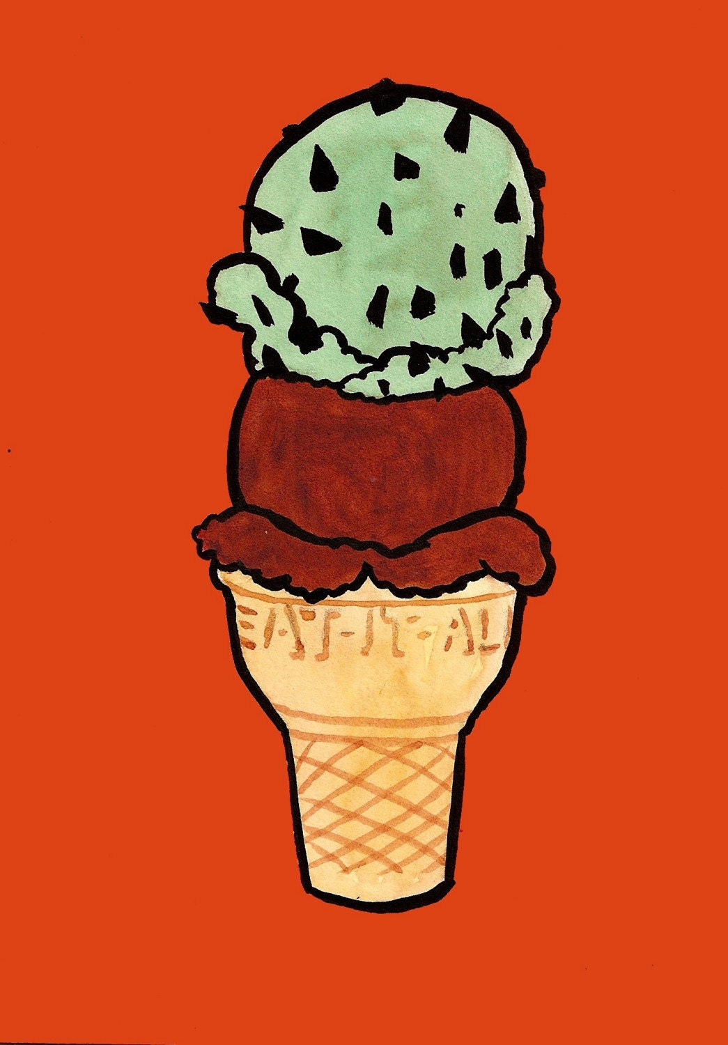 DOUBLE DIP, an original ice cream painting, framed and ready to hang (ships free in the US)
