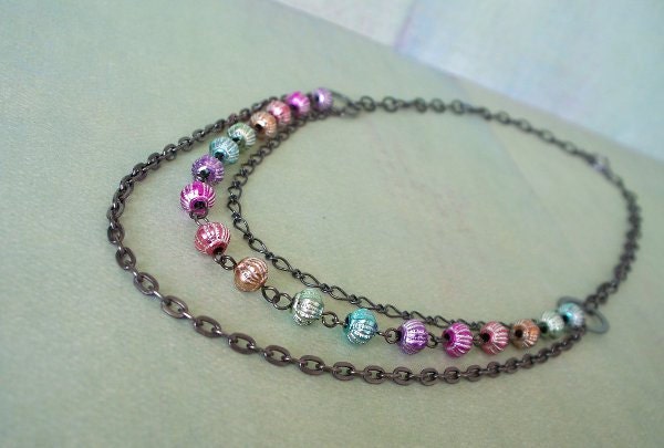 Gun Metal Metallic Rainbow Layered Chain Necklace