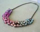 Gun Metal Metallic Rainbow Bead Cluster Necklace
