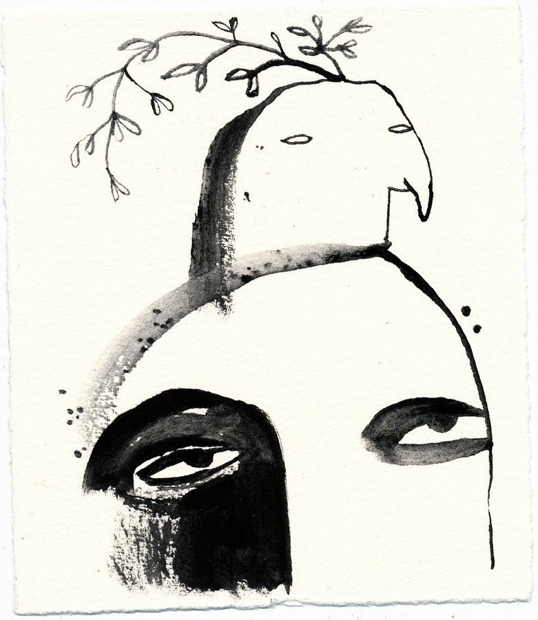SALE Black Monster Hairdo / original gouache illustration by Emma Kidd