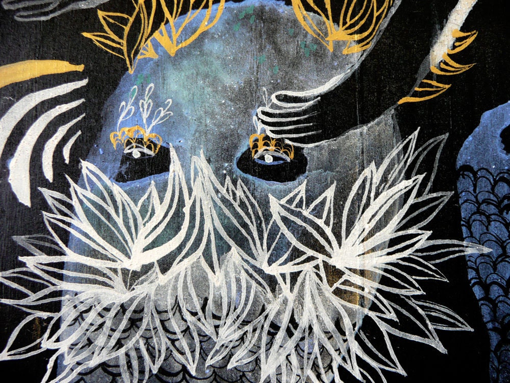 Entrapment Blue Sea monster Original Painting on Wood Panel