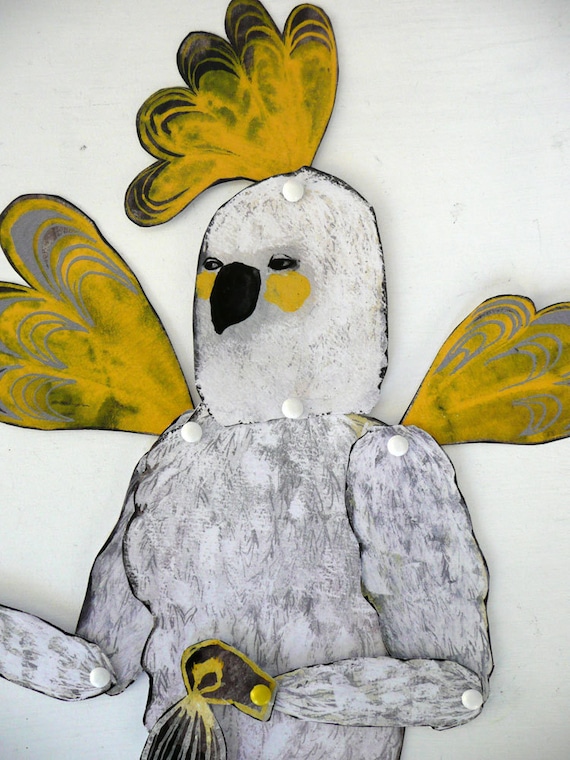 Cockatoo Papageno DIY Articulated Paper Doll with brads / Hinged Beasts Series