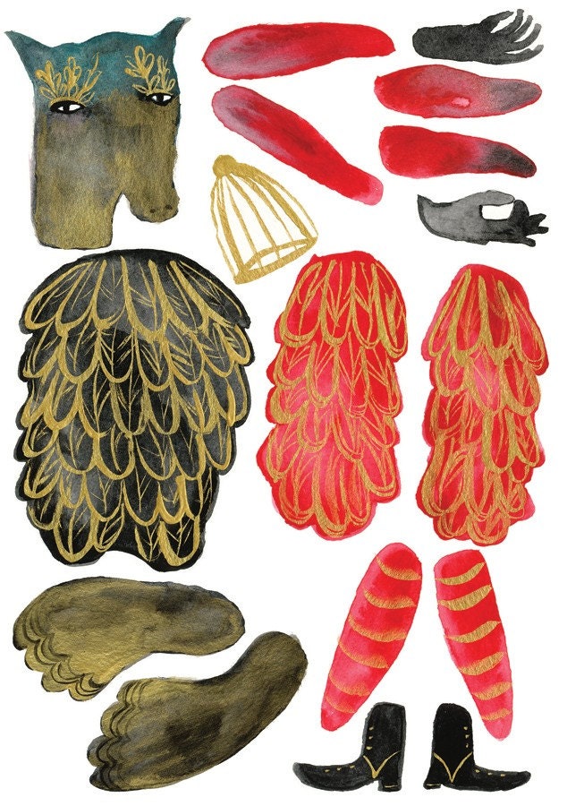 Horse Headed Papageno DIY Articulated Paper Doll with brads / Hinged Beasts Series