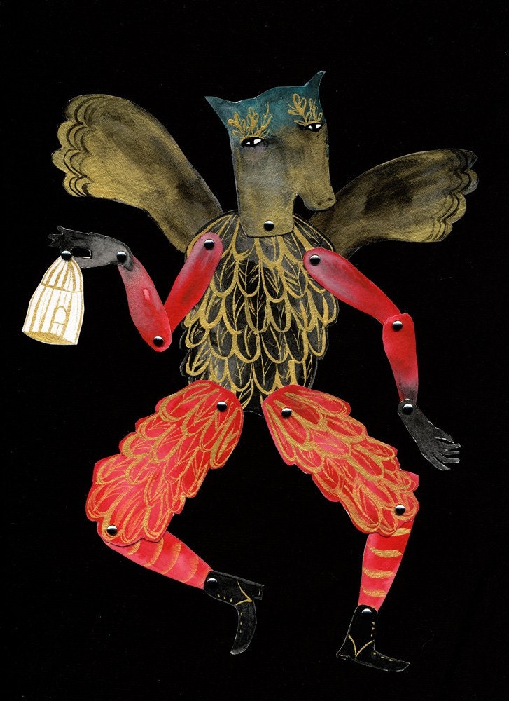 Horse Headed Papageno DIY Articulated Paper Doll with brads / Hinged Beasts Series