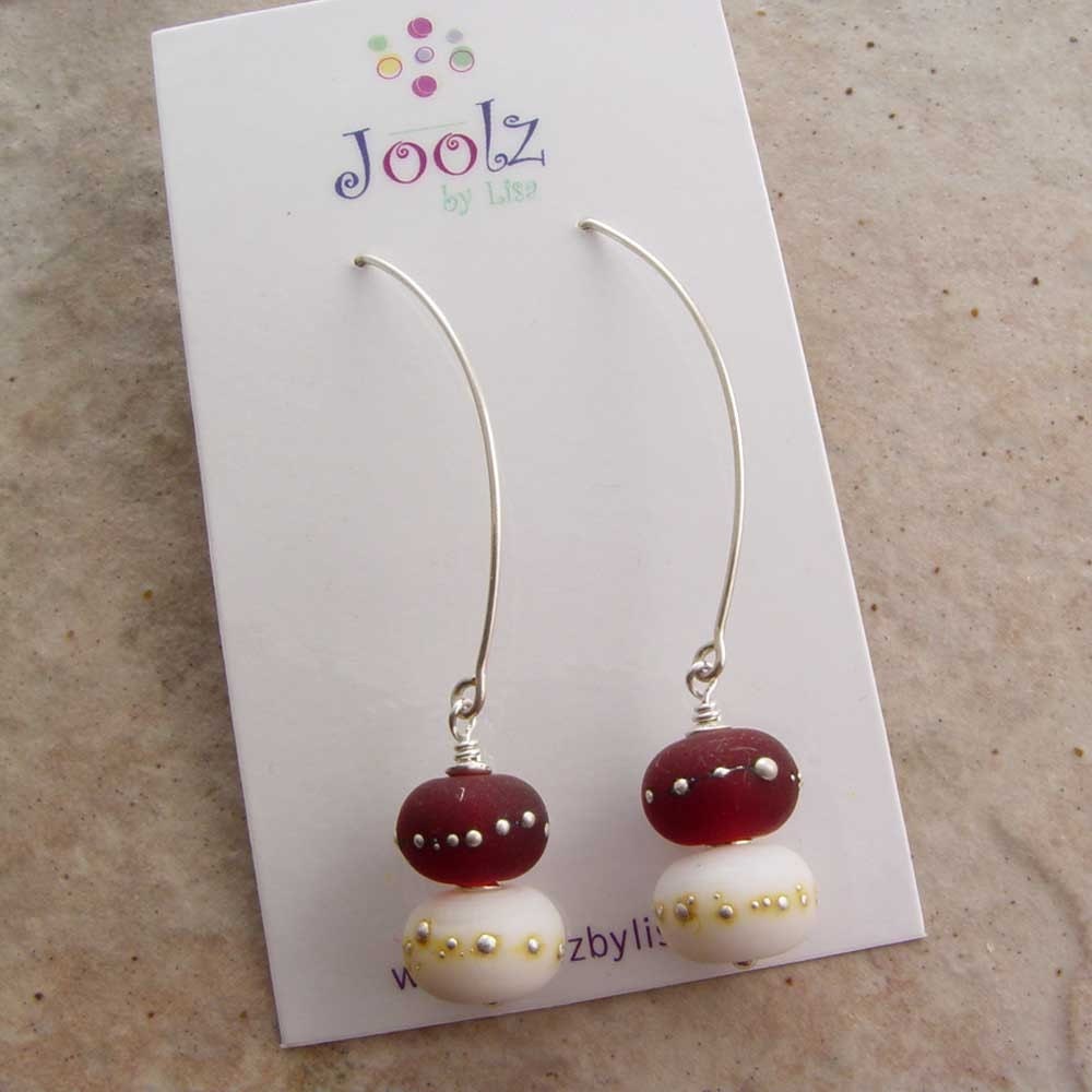Handmade Earrings, Red and White Dangles