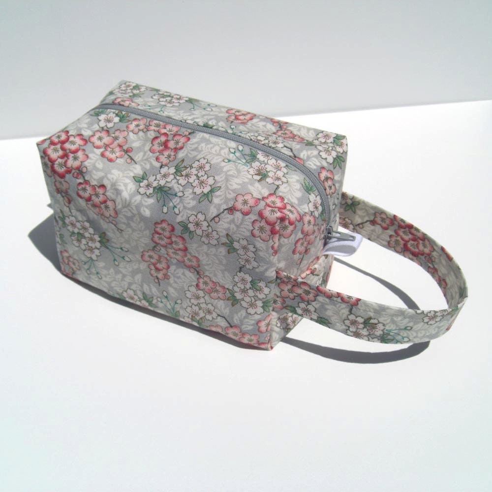 SPRING SALE - Cherry Blossom Zipper Box Knitting Project Bag