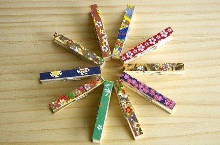 10pcs - YUZEN and CHIYOGAMI clothes pins
