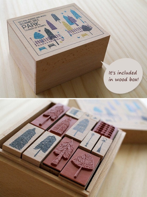 NEW - Wooden boxed - Park Stamps