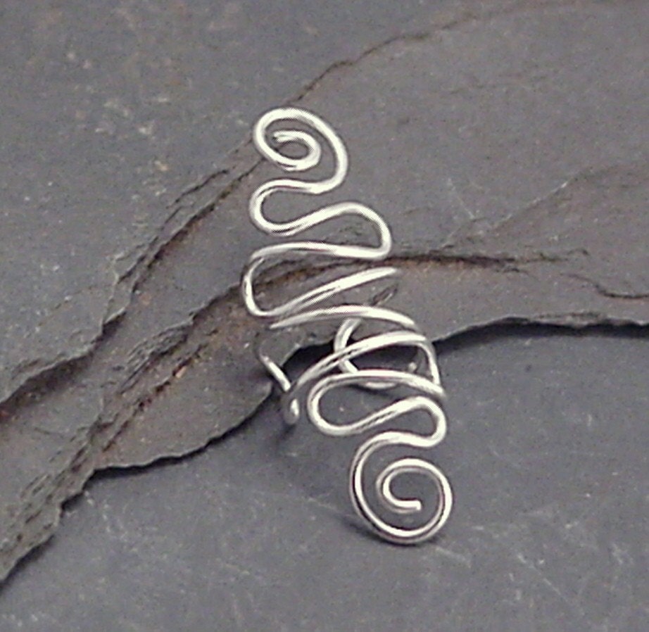 Sterling Ear Cuff - SPIRAL VERY EXTRAVAGANT - Silver Ear Wrap