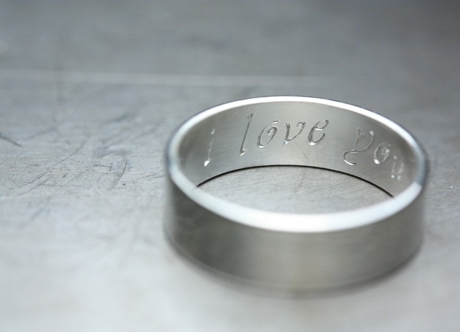 Secret Promise Ring - One ring - sterling silver, wide band with calligraphy letter font - Custom Order