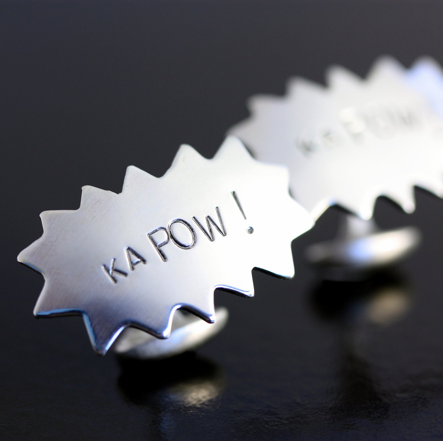 Custom Superhero Cufflinks - sterling silver - featured in Seattle Magazine