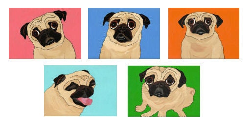 10 Fawn Pug Note Cards - 5 Designs
