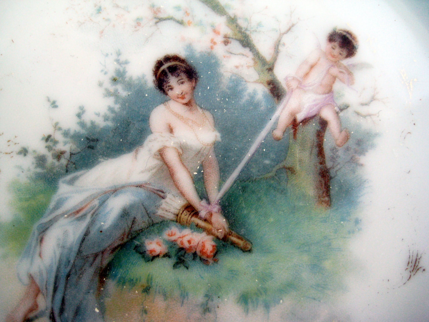 Antique FAIRY CHERUB Plate Porcelain 1