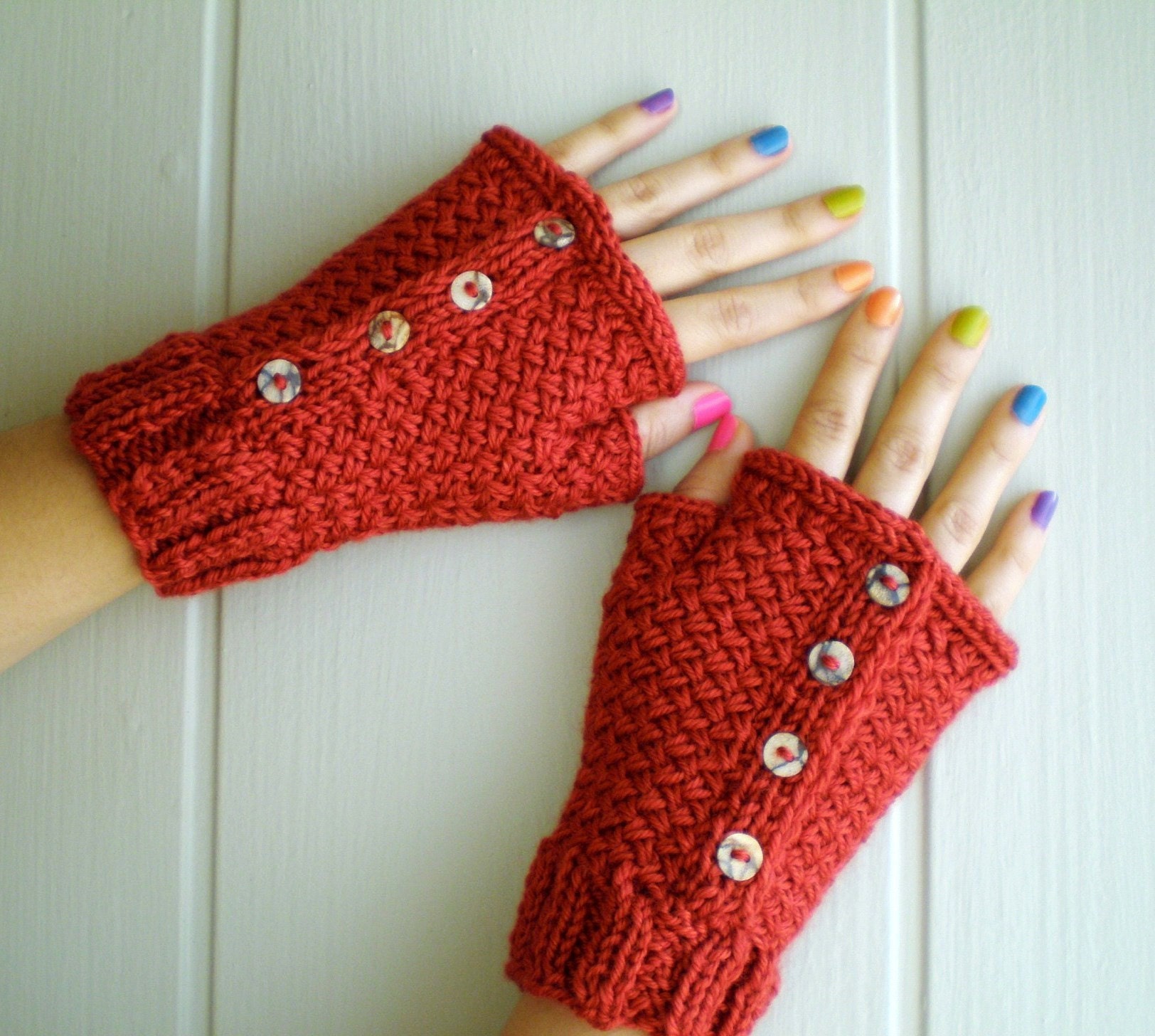 Cardinal Red HandKnit Fingerless Gloves