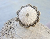 Sea Urchin White Flower Ring
