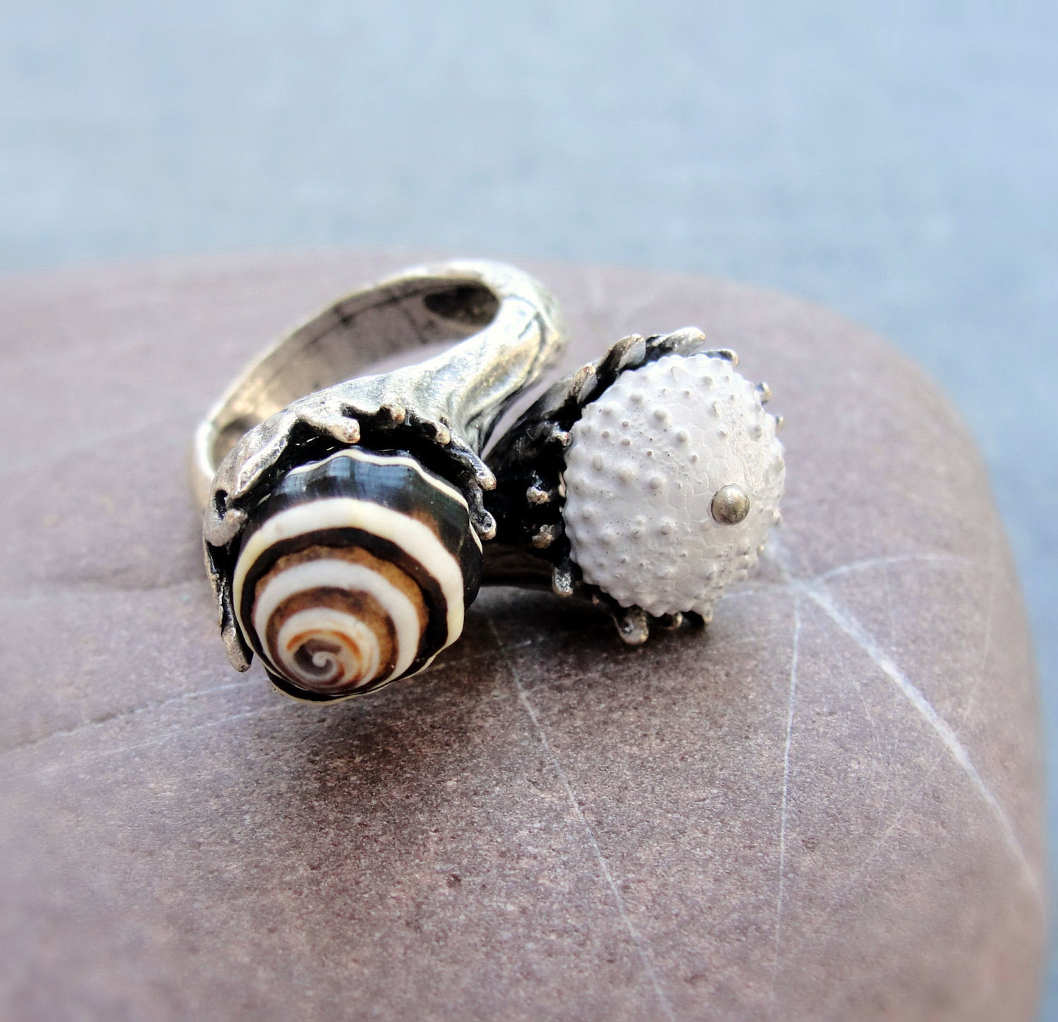 Sea Urchin Ring - The Black and White Duo Ring