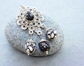 Black n White Fabric Brooch Necklace
