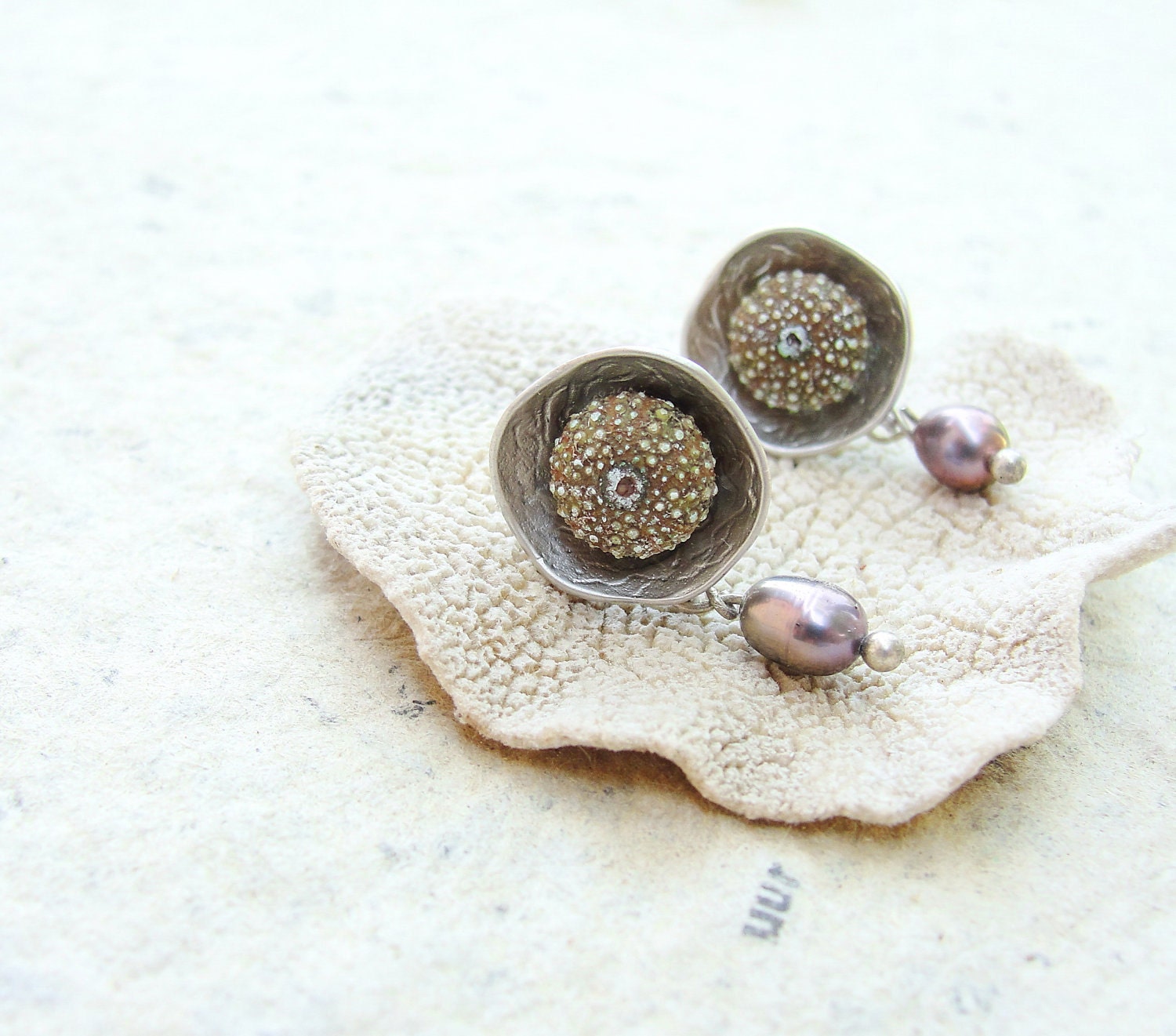 Sea Urchin Post Earrings with Pearls