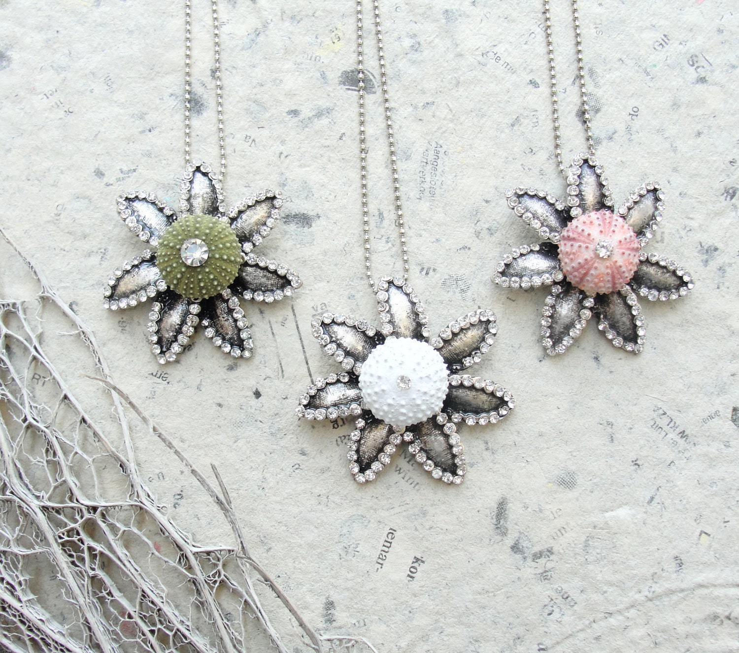 Sea Urchin Necklace - Big Flower Necklace - Pick Your Color - Pink White Green