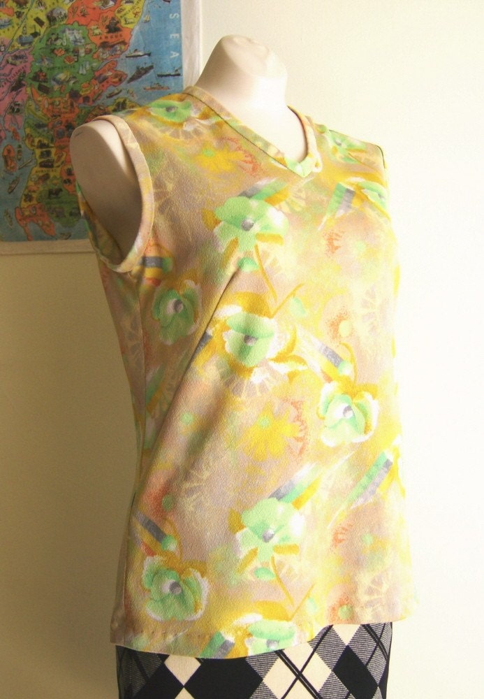 Watercolor Poppies vintage shell top
