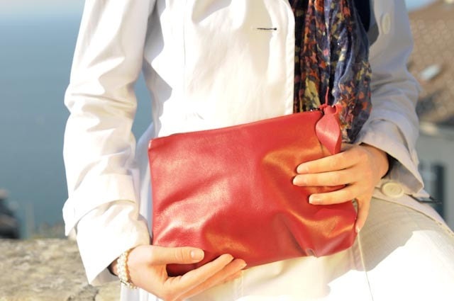Leather Clutch - Amelie in Italian Red Leather