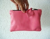 Leather Pouch - Italian Leather in Pink Colour