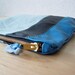 Leather Clutch in Italian Leather and Powder Blue Linen - Indie Patchwork Series