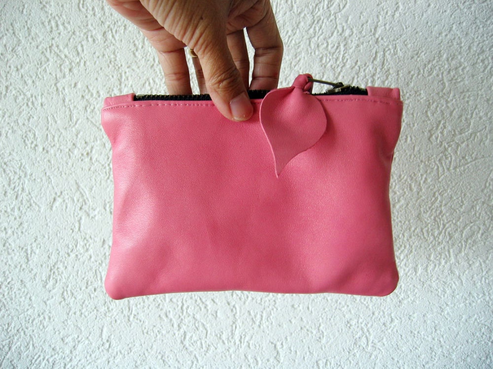 Leather Pouch - Italian Leather in Pink Colour
