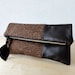 Leather Clutch in Dark Brown Italian Leather and European Wool  - Indie Patchwork Series
