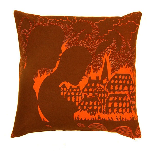 Burning City Cushion Cover  (Burnt Orange /Brown)