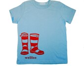 Wellies British Flashcard Tshirt in Blue and Red- Kids