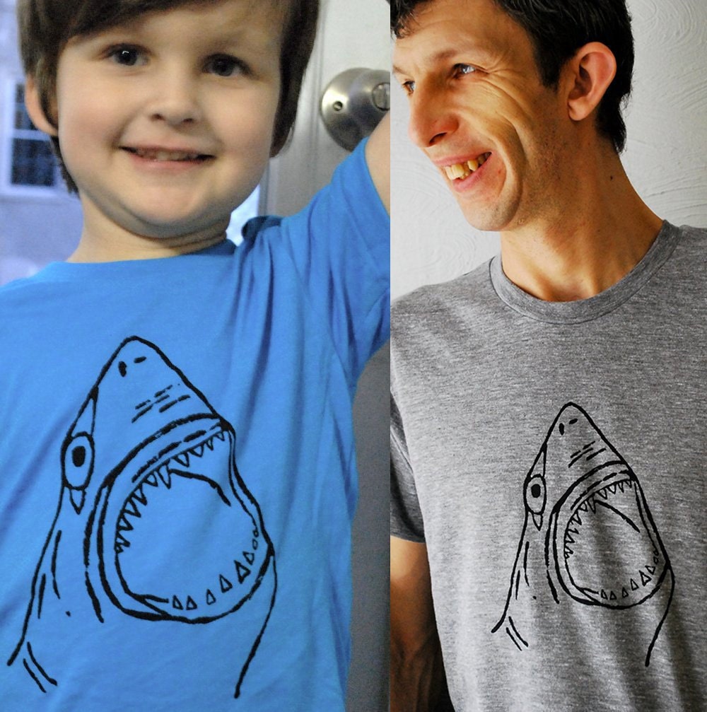 Fathers Day Pick 2 T shirt SPECIAL SALE Mens and Childrens Shark Combo