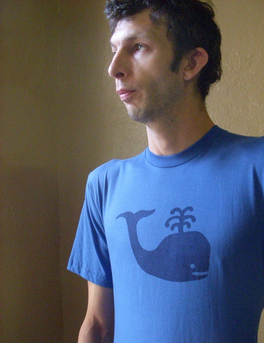 Whale Tshirt- Royal Blue and Navy- Mens- Short Sleeves