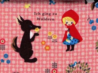 FAT QUARTER Kokka Fabric - Little Red Riding Hood and Wolf in November Book - Pink Checkers - Japanese Import Fabric