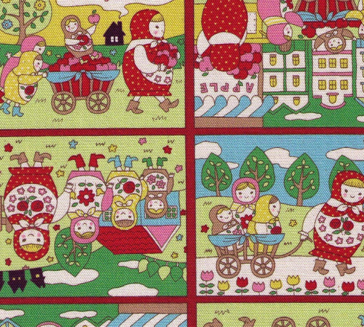 ONE YARD Kokka - Russian Nesting Dolls Story Comic Book - Matryoshka Life - Japanese Import Fabric