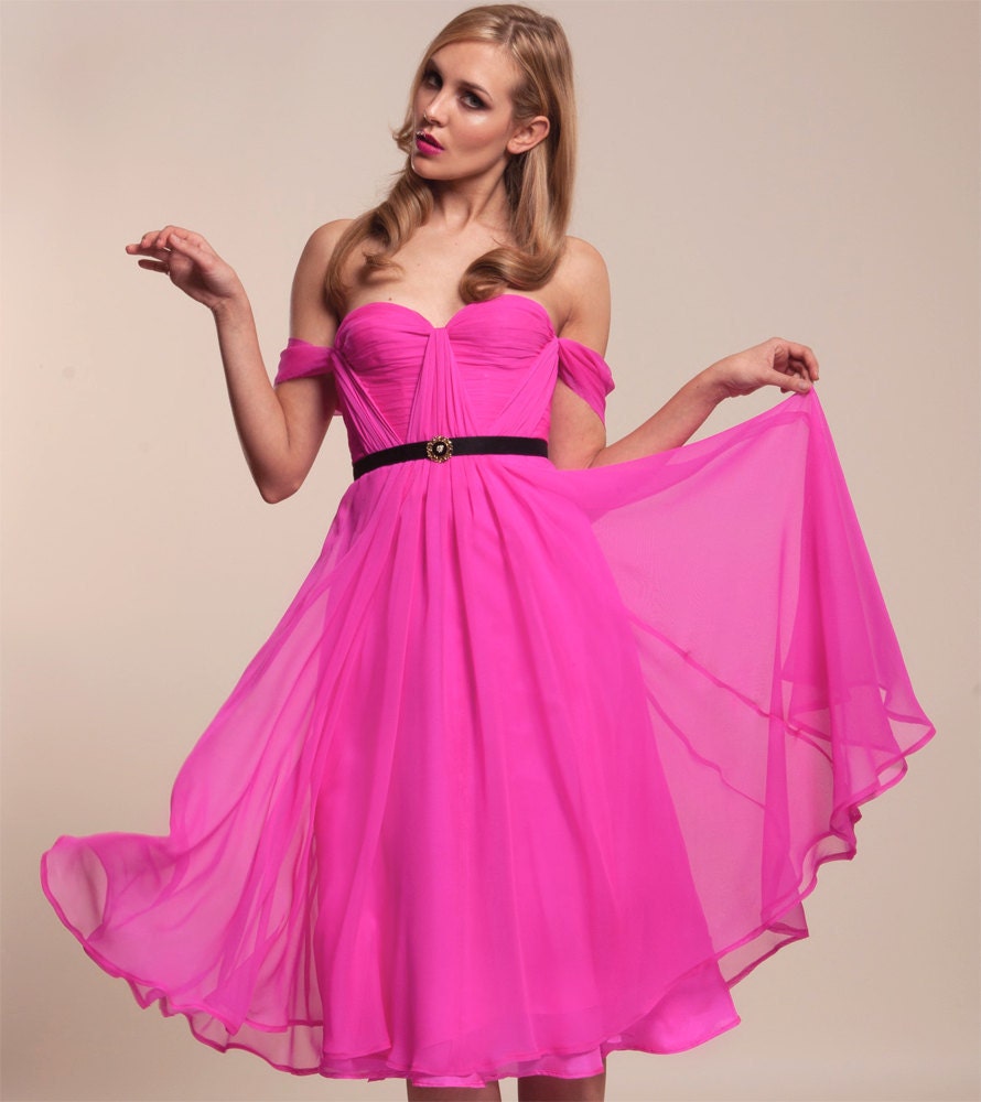 Fuschia Silk Hand Gathered Bustier Gown