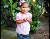 Childrens GIRLS Shirred Peasant Top- Bubble Gum